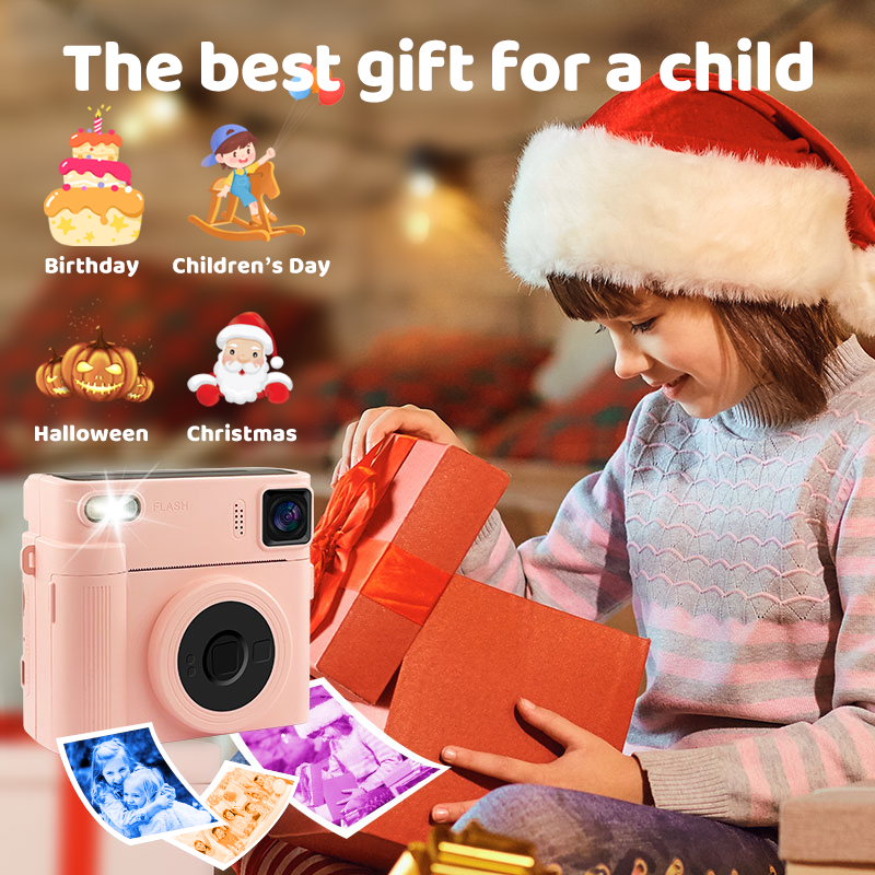 AI Thermal Print Kids Camera, Instant Print Camera for Kids, Dual Lens 1080P Video Multifunctional Camera for Kids, 32GB Max Support Thermal Print Kids Toy Camera Gift